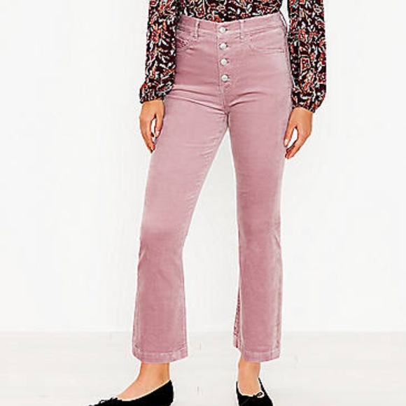 LOFT Tall Velvet Button Front Kick Crop Pants in Lavender Haze - Picture 1 of 6